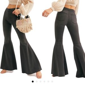 Free People Black High-Rise Flare Wide Leg Jeans